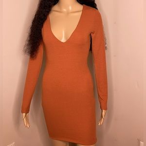 Deep V Fitted Long Sleeve Dress